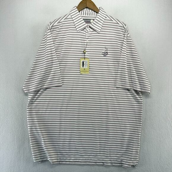 Donald Ross Polo Shirt Mens XL White Pinehurst Tartan Collection Stripe Golf NEW - Picture 2 of 9